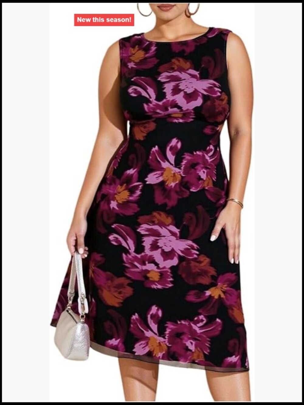 Floral Mesh Sleeveless Midi A-Line Plus Size Dress